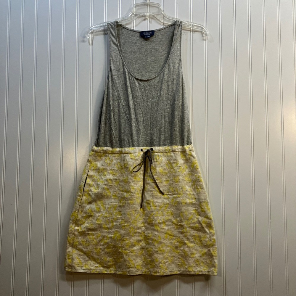 Gryphon New York Marina Combo Dress Womens Small Grey Yellow Cotton Linen Beachy